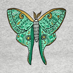 Luna Moth Green and Gold T-Shirt